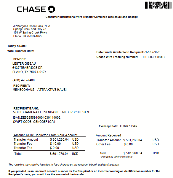Wire Transfer Request